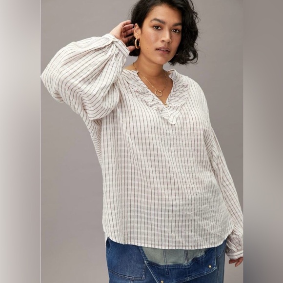 ✨ANTHROPOLOGIE ✨ Tops - ✨PILCRO BY ANTHROPOLOGIE BRIANNA RUFFLE BOHO STRIPE PEASANT SLEEVE BLOUSE✨